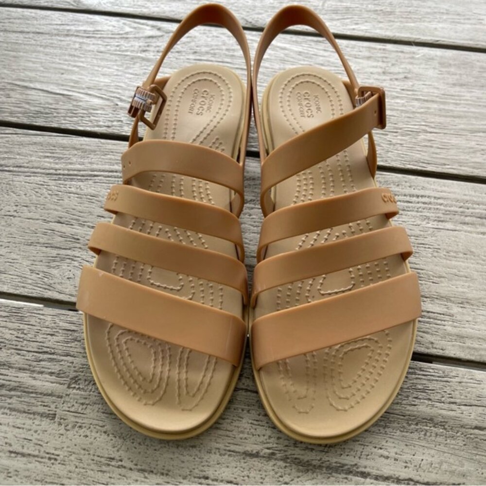 CROCS Tulum Tan Strap Comfort Sandals With Buckle Womens Size 8